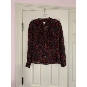 J. Crew‎ Elegant Floral Ruffled Collar Career Long Sleeve Silk Top Blouse Sz 2
